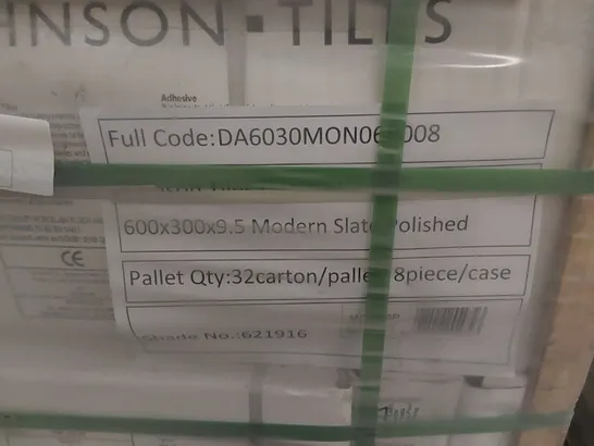 PALLET TO CONTAIN APPROX 32 X PACKS OF JOHNSON TILES MODERN SLATE POLISHED PORCELAIN FLOOR & WALL TILES - 8 TILES PER PACK // TILE SIZE: 600 X 300 X 9.5mm