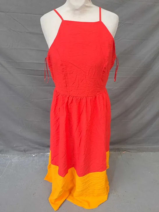 OLIVER BONAS RED COLOUR BLOCK HALTERNECK DRESS IN RED/YELLOW SIZE 10