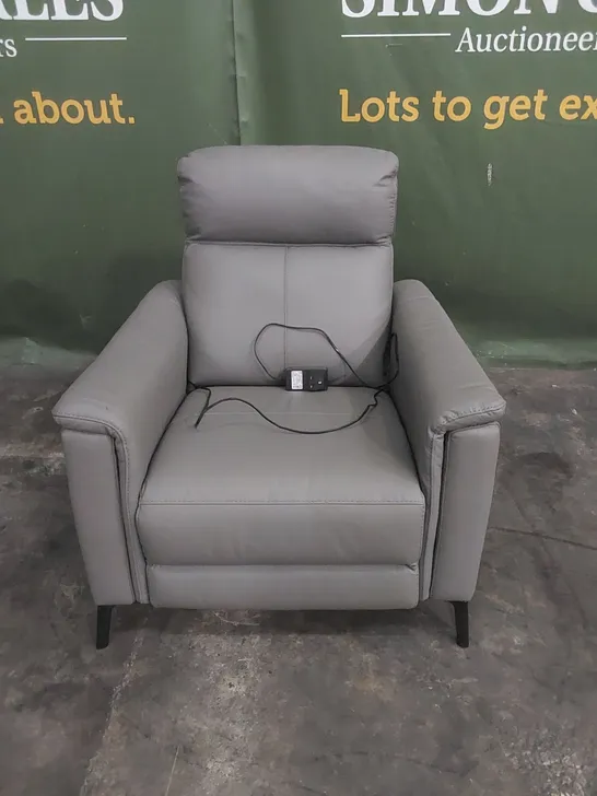 DESIGNER GREY FAUX LEATHER ELECTRIC RECLINER CHAIR 