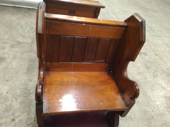  VINTAGE MAHOGANY EFFECT ORNATE CLERGY CHAIR PEW BENCH WITH TEXT STAND AND CARPETED KNEELING SPACE