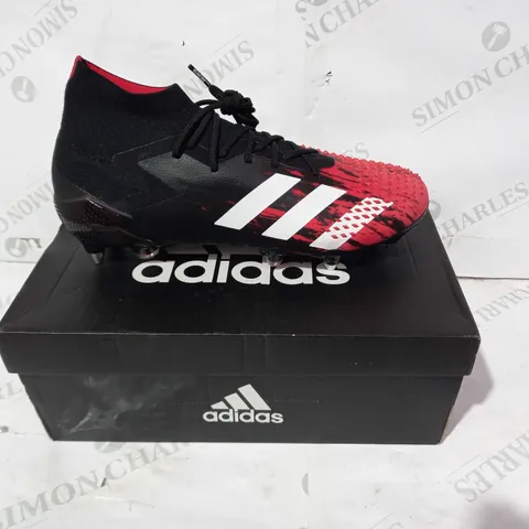 BOXED PAIR OF ADIDAS PREDATOR MUTATOR 20.1 SG FOOTBALL SHOES IN BLACK/RED UK SIZE 8