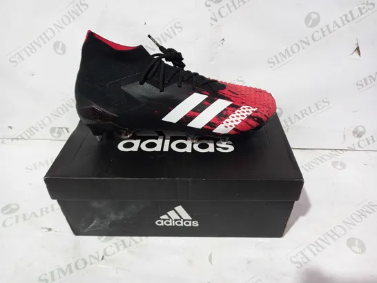 BOXED PAIR OF ADIDAS PREDATOR MUTATOR 20.1 SG FOOTBALL SHOES IN BLACK/RED UK SIZE 8