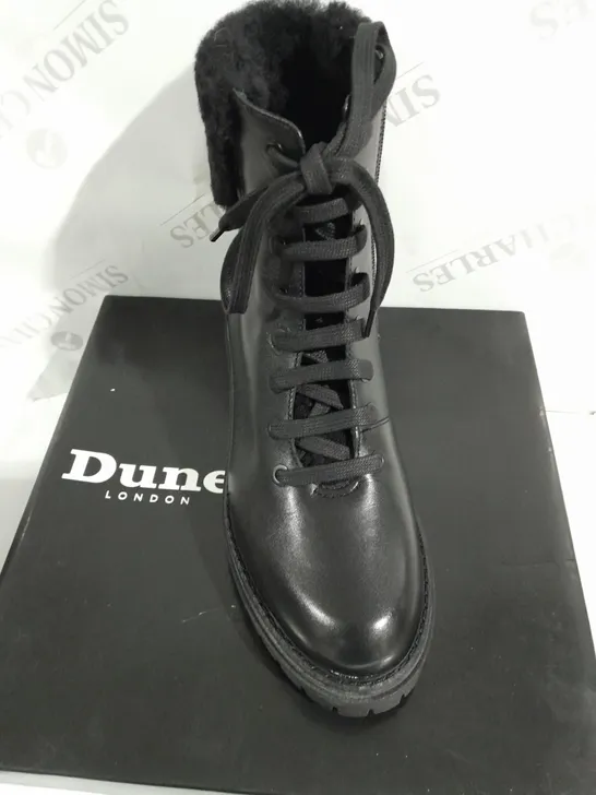 BOXED PAIR OF DUNE LACE UP BOOTS IN BLACK - SIZE 6