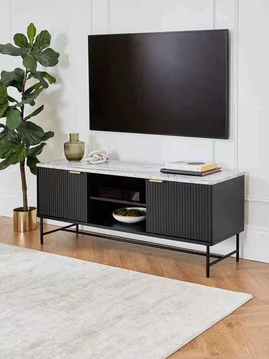 BOXED LUCERO TV UNIT IN BLACK/BRASS - 1OF1