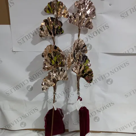 ALISON CORK SET OF 2 GINKO LEAF PRELIT STEMS - GOLD