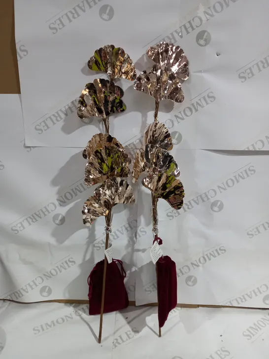 ALISON CORK SET OF 2 GINKO LEAF PRELIT STEMS - GOLD