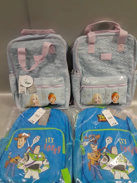 4 X CHILDRENS SCHOOL BACKPACKS TO INCLUDE TOY STORY & FROZEN II