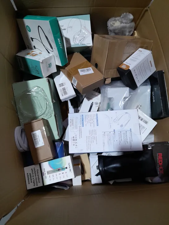 LARGE BOX OF APPROXIMATELY ASSORTED ELECTRICAL ITEMS TOO INCLUDE HEADPHONES , FANS AND GROOMING SETS 