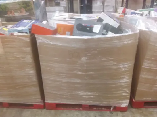 PALLET OF LARGE AMOUNT OF ASSORTED PRODUCTS TO INCLUDE PRINTERS, BOOMBOXES, AND GAMING KEYBOARDS ETC