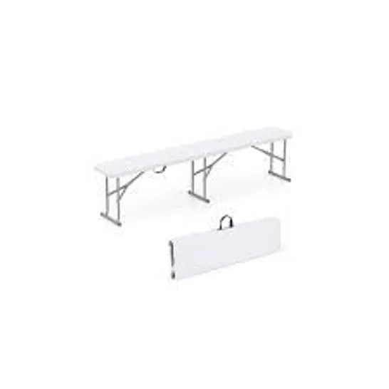 BOXED 182 CM PORTABLE FOLDING PLASTIC BENCH SEAT WITH CARRY HANDLE-WHITE