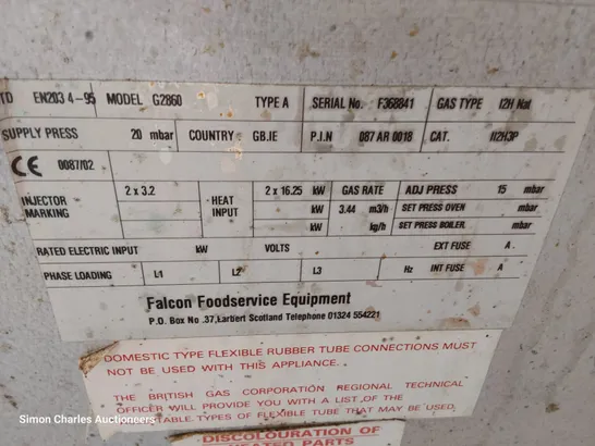 FALCON DOMINATOR GAS FIRED SINGLE TANK TWIN BASKET DEEP FAT FRYER Model 2860