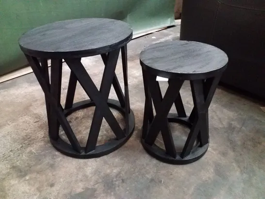 BLACK WOODEN CIRCULAR NESTING TABLES (SET OF 2)