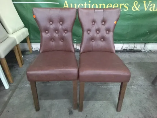 SET OF 2 NEW BEWLEY CLUB BROWN LEATHER BUTTON BACK DINING CHAIRS (DARK OAK LEG)