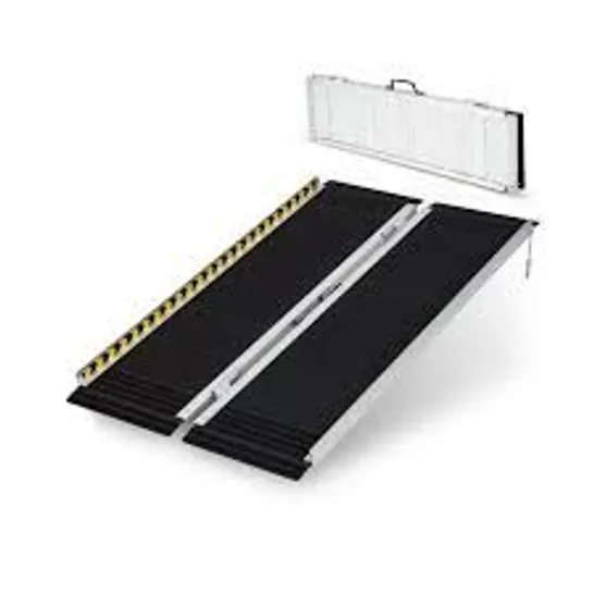 BOXED COSTWAY 122 X 74cm WHEELCHAIR RAMP, PORTABLE AND ANTI-SLIP FOLDING RAMP, UP TO 272 KG LOAD CAPACITY, ALUMINUM