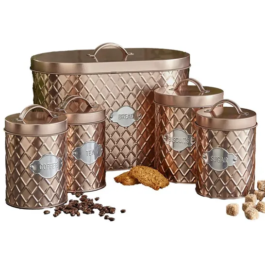 BOXED NEO COPPER EMBOSSED 5 PIECE KITCHEN CANISTER SET