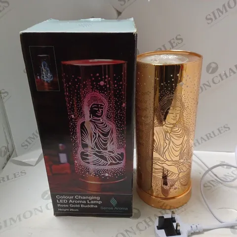 BOXEDSENSE AROMA COLOUR CHANGING LED AROMA LAMP ROSE GOLD BUDDHA - 26CM