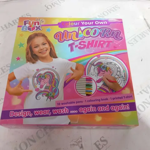APPROXIMATELY 15 BOXED FUN BOX COLOUR YOUR OWN UNICORN T-SHIRTS