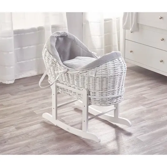 BOXED FERN WICKER MOSES BASKET WITH BEDDING AND STAND