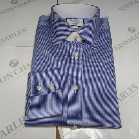 CHARLES TYRWHITT ROYAL BLUE NON IRON PUPPYTOOTH CLASSIC FIT SHIRT - 39/84cm