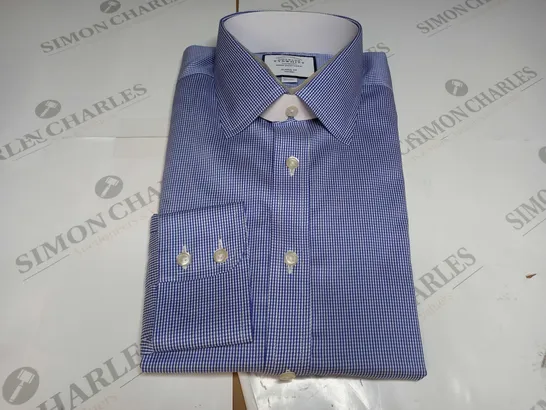 CHARLES TYRWHITT ROYAL BLUE NON IRON PUPPYTOOTH CLASSIC FIT SHIRT - 39/84cm