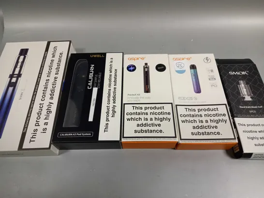 BOX OF APPROXIMATELY 10 ASSORTED E-CIGARATTES TO INCLUDE SMOK, UWELL, ASPIRE ETC