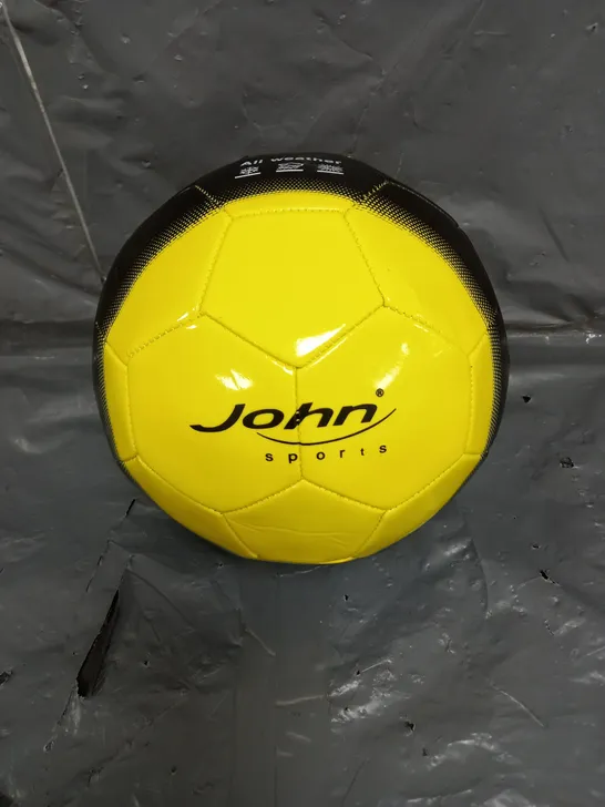 BOX OF APPROX 10 JOHN SPORTS ALL WEATHER FOOTBALLS IN ASSORTED COLOURS TO INCLUDE YELLOW AND RED