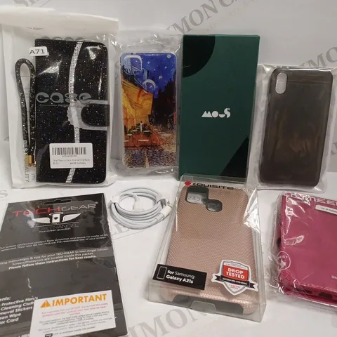 BOX OF APPROX 15 ITEMS INCLUDING ASSORTED PHONE CASES, CHARGING CABLES AND SCREEN PROTECTORS 