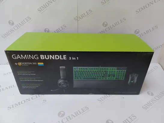 BRAND NEW BOXED RAZER GAMING BUNDLE 3 IN 1 TO INCLUDE - GAMING HEADSET, MEMBRANE RGB KEYBOARD AND ESSENTIAL GAMING MOUSE