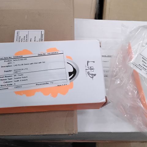 BOX OF ASSORTED LAB SKIN CARE ITEMS INCLUDING LIP EYE PHOTON RECHARGE, LED FACIAL MASK AND ACTIVATE SERUM, PROLIFT DEVICE 