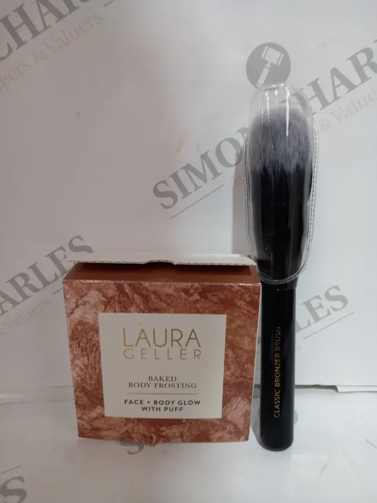 BOXED SET OF 2 LAURA CELLER BAKED BODY FROSTING & MAKEUP BRUSH