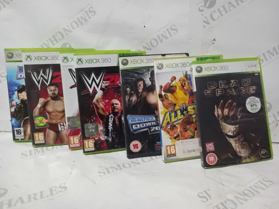 LOT OF ASSORTED XBOX 360 VIDEO GAMES TO INCLUDE DEAD SPACE, WWE SMACKDOWN VS RAW 2010, WWE 2K15, ETC