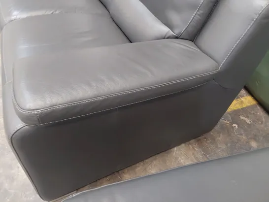 QUALITY ITALIAN DESIGNER POWER RECLINING TWO SEATER SOFA & FIXED SNUGGLER CHAIR CHARCOAL LEATHER 