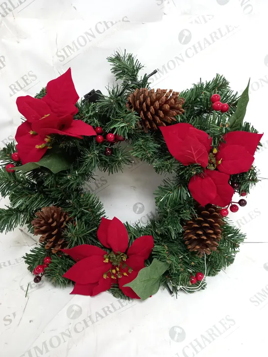 RED POINSETTA PRE LIT WREATH