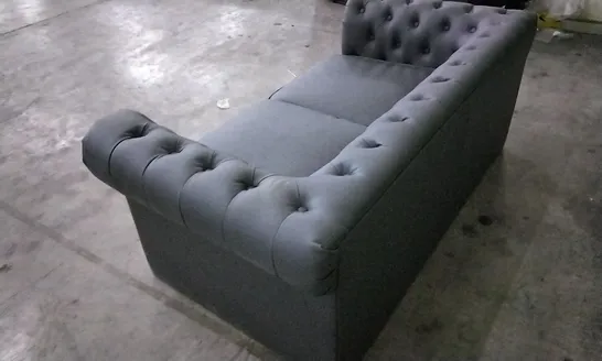 DESIGNER DARK GREY LEATHER CHESTERFIELD STYLE 2 SEATER SOFA