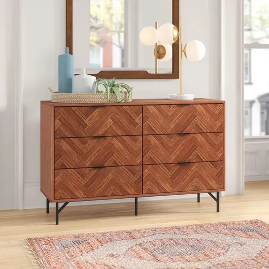 CORNETTE DARK CHEVRON 6 DRAWER CHEST OF DRAWERS