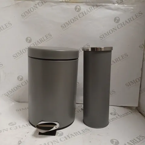 BOXED BIN AND TOILET BRUSH SET - GREY.