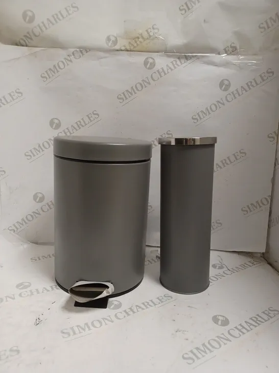 BOXED BIN AND TOILET BRUSH SET - GREY.