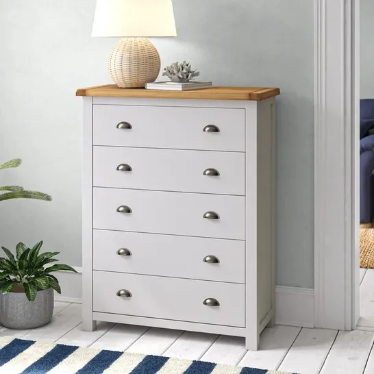 BOXED ANDROMEDA 5-DRAWER CHEST OF DRAWERS - GREY (1 BOX)