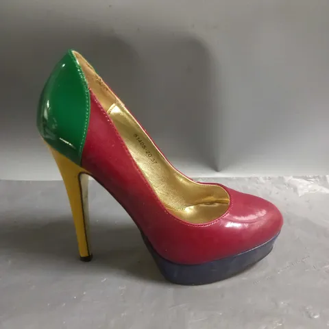 LIKE YOU LADIES HIGH HEELED SHOES MULTI-COLOURED PATENT SIZE 4