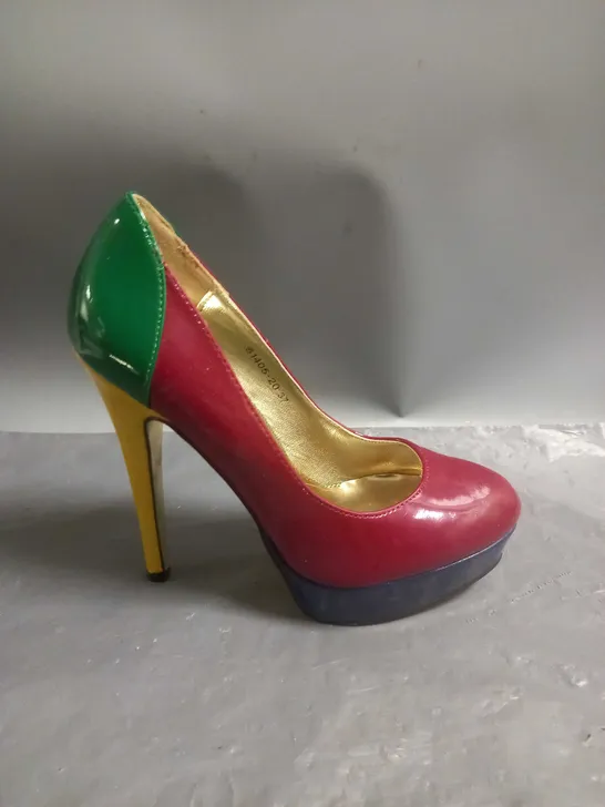 LIKE YOU LADIES HIGH HEELED SHOES MULTI-COLOURED PATENT SIZE 4