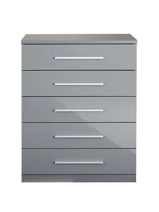 BOXED GRADE 1 PRAGUE GREY GLOSS 5-DRAWER CHEST (1 BOX)