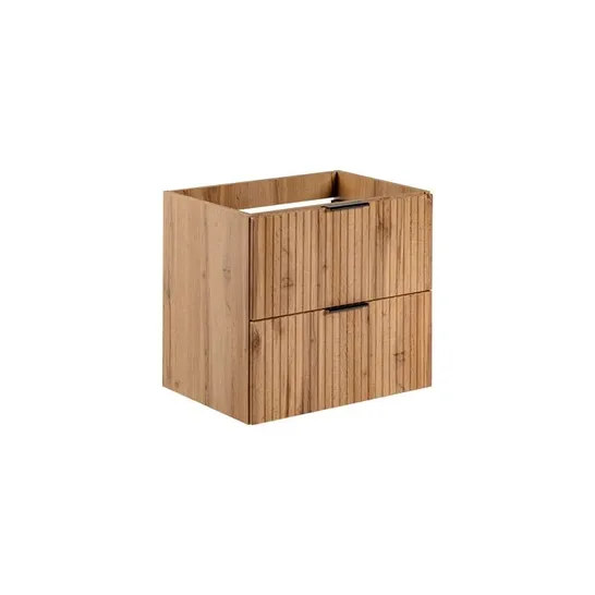 BOXED NOELTON 60CM WALL MOUNTED SINGLE BATHROOM VANITY BASE ONLY IN OAK (1 BOX)