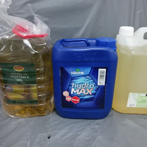 3 ASSORTED LIQUIDS TO INCLUDE VEGETABLE OIL, HYDRO MAX, AND SWEET ALMOND OIL - COLLECTION ONLY