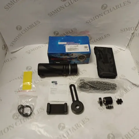 BOXED MONOCULAR TELESCOPE WITH CASE, CARRY STRAP, MOUNTINGS, ACCESSORIES AND USER MANUAL