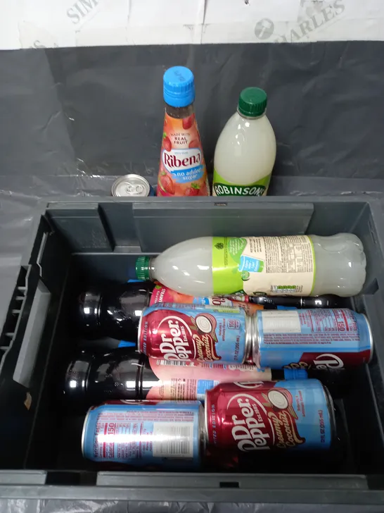 APPROXIMATELY 8 ASSORTED FOOD & DRINK ITEMS TO INCLUDE - ROBINSONS APPLE & PEAR CORDIAL - RIBENA STRAWBERRY - DR PEPPER CREAMY COCONUT - COLLECTION ONLY