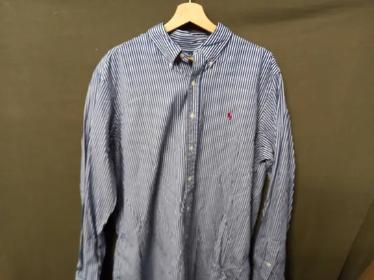 RALPH LAUREN WHITE STRIPED LONG SLEEVE BUTTON SHIRT IN BLUE - XL