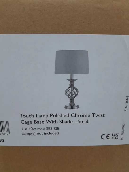 BOXED IFFLEY SMALL TOUCH TABLE LAMP IN POLISHED CHROME WITH IVORY SILK SHADE