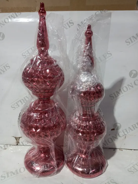 SET OF 2 DECORATIVE RED CHRISTMAS TREES