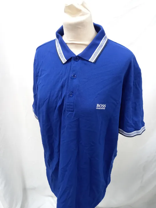 BLUE HUGO BOSS POLO T-SHIRT WITH LOGO PRINTED COLLAR