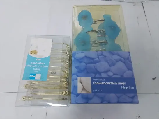 LARGE QUANTITY OF BRAND NEW HOUSEHOLD ITEMS INCLUDES BLUEFISH SHOWER CURTAINS AND GOLD EFFECT SHOWER CURTAIN RINGS